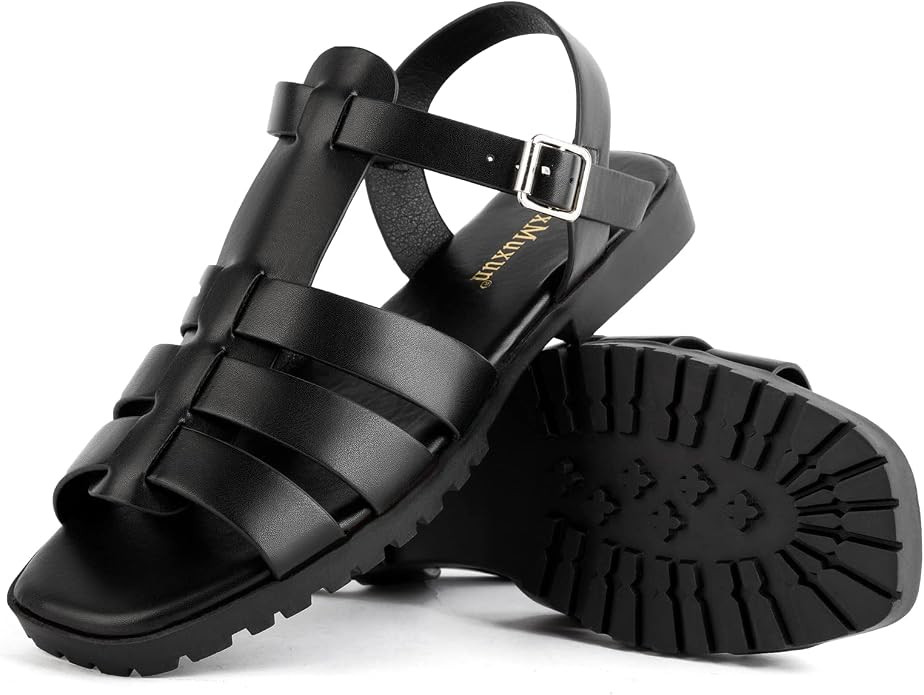 MaxMuxun Womens Flat Fisherman Sandals Casual Gladiator Sandals Square Open Toe Slingback Summer ... | Amazon (US)
