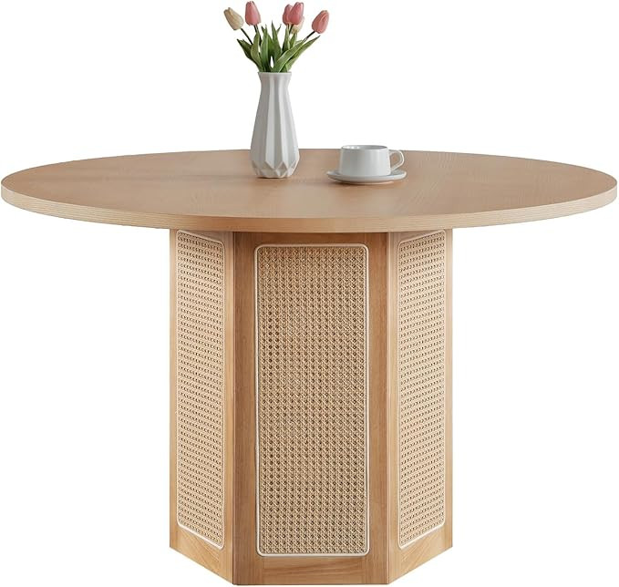 SIMTONAL Round Wood Dining Table Modern Pedestal Dining Room Table for 4-6 with 47'' Tabletop | Amazon (US)