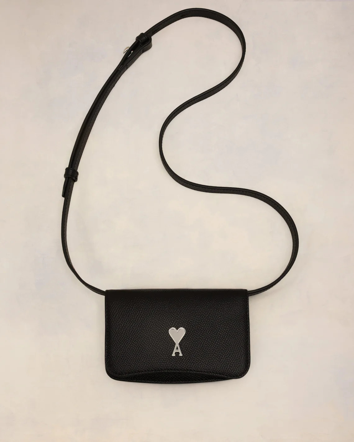 Black/Vibrated Silver Paris Paris Strap Card Holder | AMI PARIS | AMI Paris FR