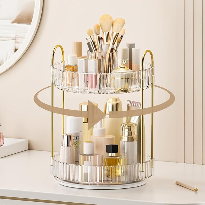 360° Rotating Makeup Organizer, Upgraded 2 Tier Skincare Perfume Organizers for Women, Bathroom ... | Amazon (US)