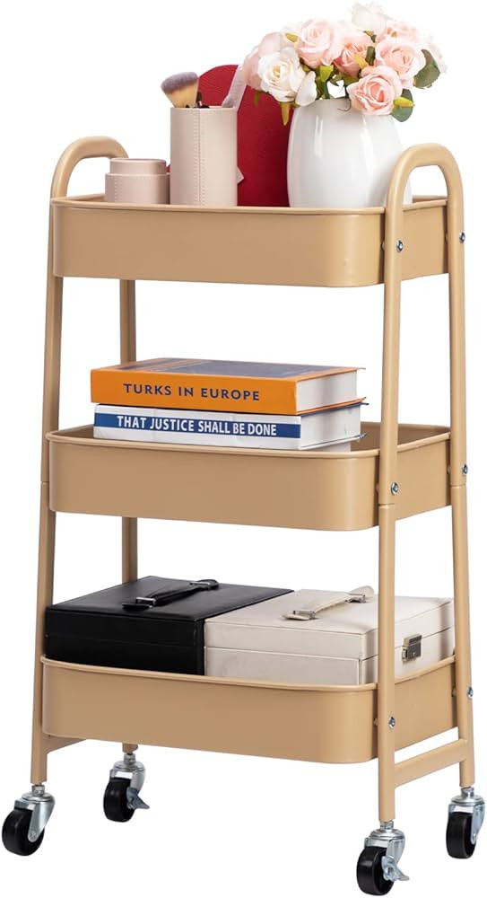 AGTEK Makeup Cart, Movable Rolling Organizer Cart, 3 Tier Metal Utility Cart with Lockable Wheels... | Amazon (US)