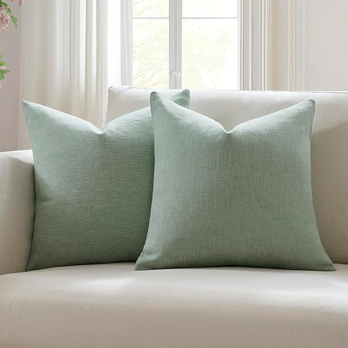 Meekio Set of 2 Sage Green Pillow Covers 18 x 18 Inch Farmhouse Boho Decorative Throw Pillow Cove... | Amazon (US)