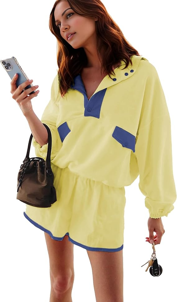 Women's Two Piece Short Sets Summer Lounge Sweatsuits Long Sleeve Outfits Travel Tracksuit with P... | Amazon (US)