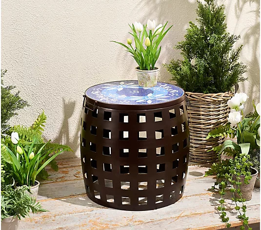 Make Your Selection: Temp-tations Outdoors Mosaic Top Plant Stand Side Table | QVC