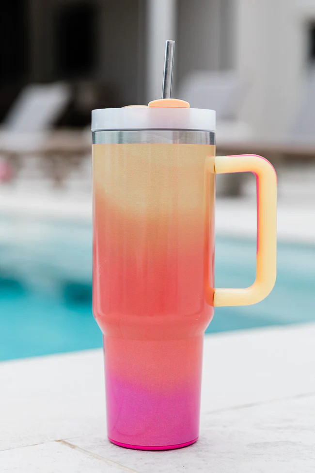 Sippin' Pretty Pink and Orange Ombre 40 oz Drink Tumbler With Lid And Straw | Pink Lily