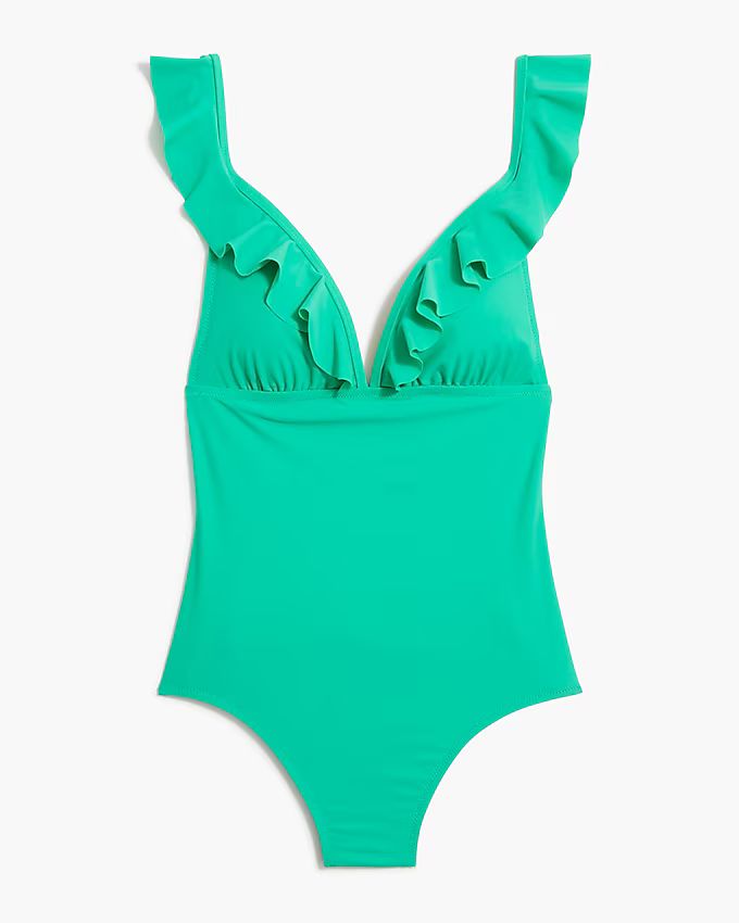 Ruffle-shoulder V-neck one-piece swimsuit | J.Crew Factory