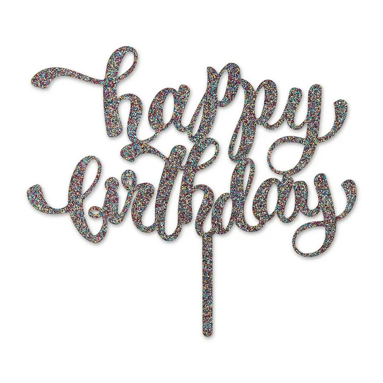 Multicolor Glitter Happy Birthday Cake Topper, 5" x 6", by Way To Celebrate | Walmart (US)