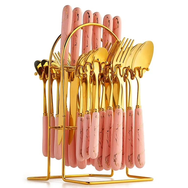 Eterstarly Flatware Set with Holder, 24pcs Metal Cutlery Set with Ceramic Handle, Paris Hilton Ta... | Walmart (US)