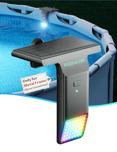 POOLHACKER Solar Pool Lights Only for Metal Frame Above Ground Pool【Original】, 10-Color 4-Mode Light Sensing LED, Underwater Lighting with Timer Off, Submersible Pool Lights with Remote, 1 Pack | Amazon (US)