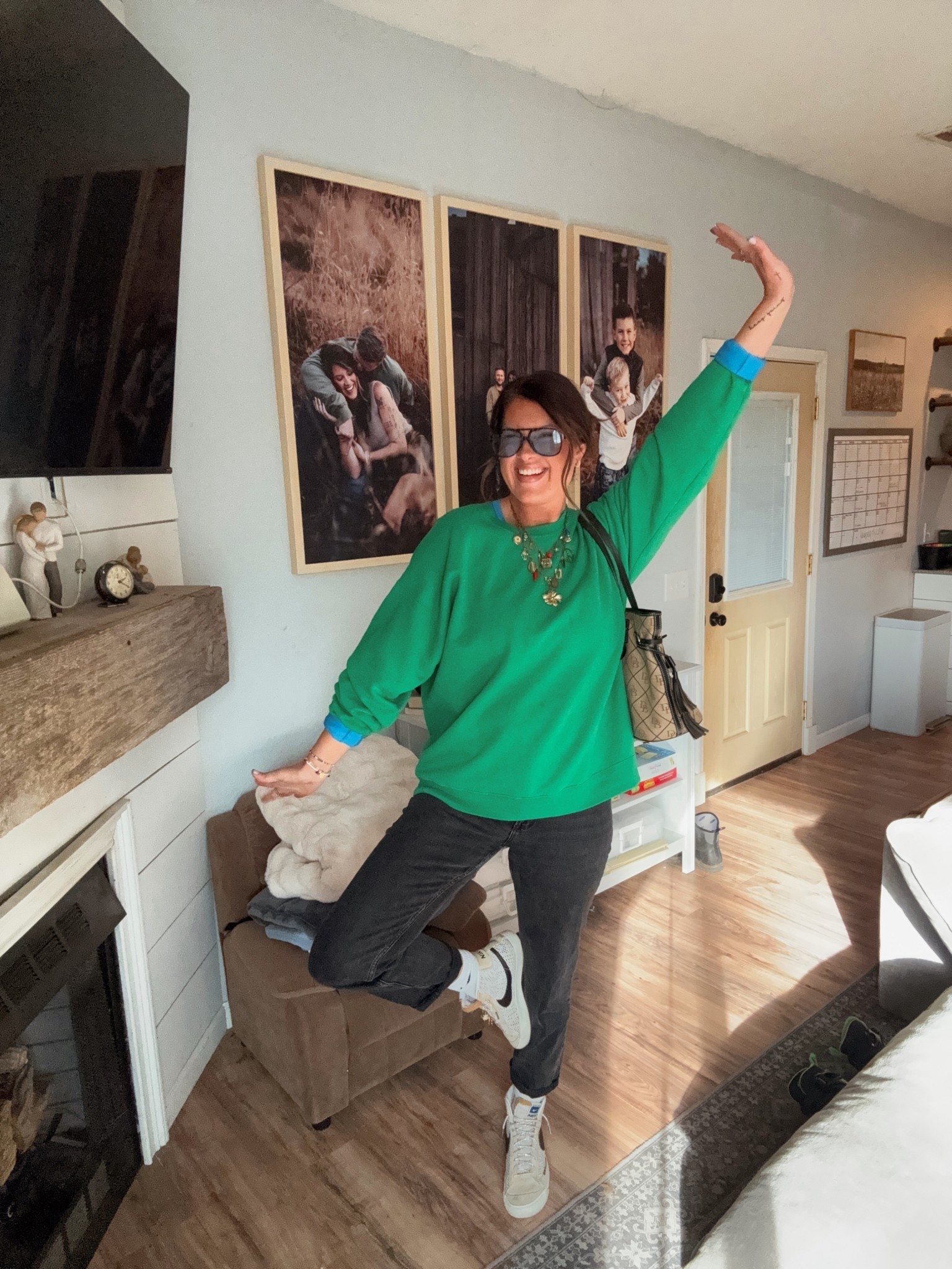 OOTD 💙💚 little pops of color, some fun rolled sleeves, and a little creativity have been bringing me all the joy lately! I love these sparkle shoelaces, and thank GOD I found my go-to layered charm necklace, I was about to lose my mind lol !
But this purse gave me a run for my money today when I tried to accessorize it 🤣 if you watch the video all the way through you’ll have to tell me if I should keep the scarf, and if so , where?! 

Everything doesn’t always work but that’s ok, the thing that matters is we have fun with it and we keep trying! 
I hope you remember to get dressed for YOU 🦋

I got these shoelaces from Hobby Lobby in store, but I found the same ones on Amazon… and In so many different colors! This is gonna be dangerous lol I’m about to bling every shoe I own 🤣
Pants - true size 12 (31)
Shirt - true size large
Sweatshirt - men’s 2X

#LTKMidsize #LTKootd #LTKTall
