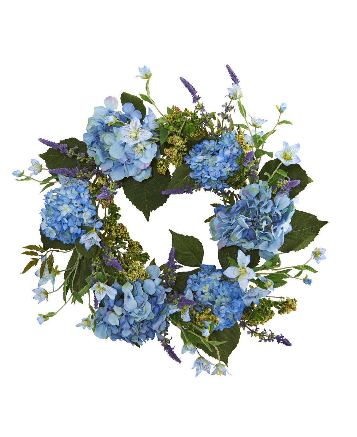 Nearly Natural 24" Hydrangea Blue Wreath - Blue | Macy's