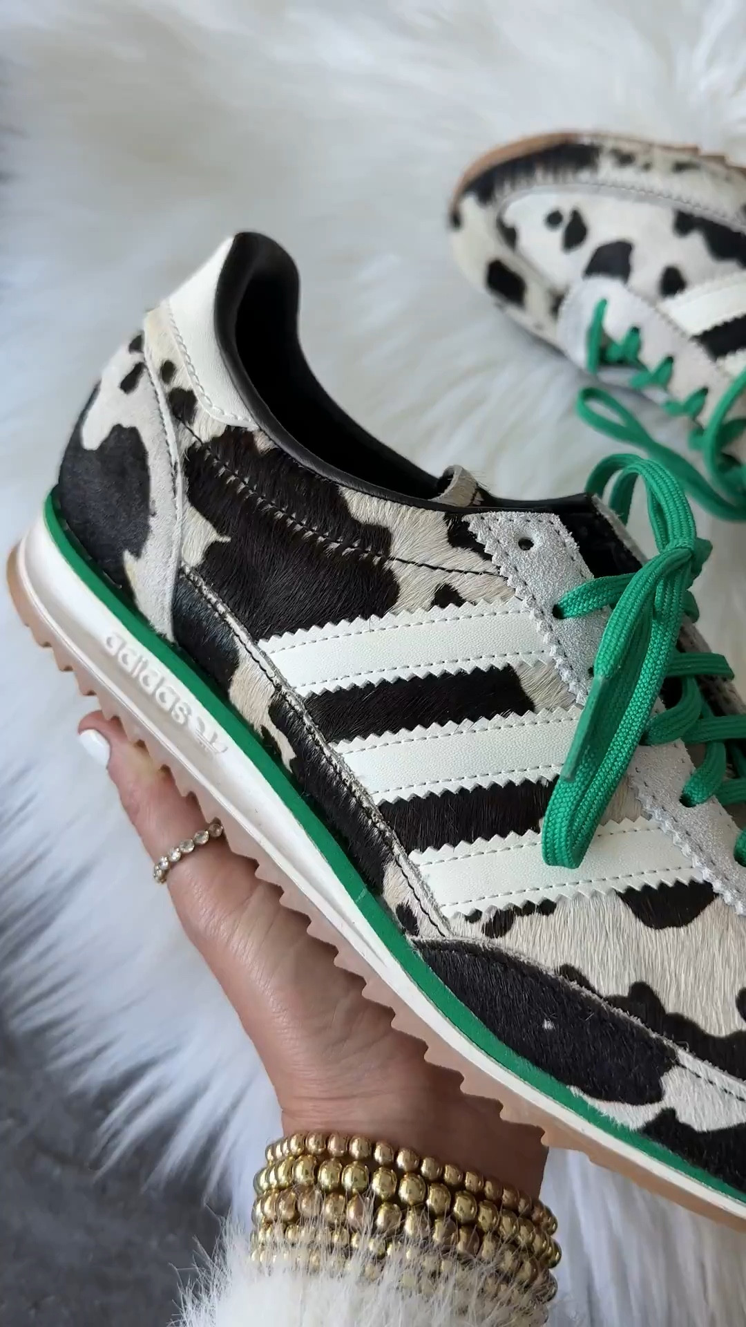 Adidas cow print sneakers now $57 at checkout with code SPRING originally $110

 sl 72 og sneakers. I went down a half size 