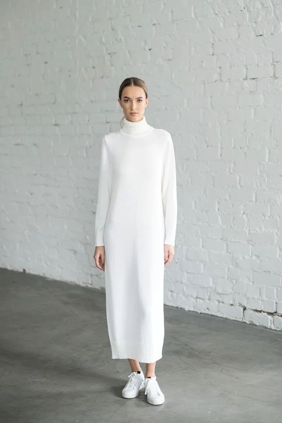 Knit Long Wool Dress White Wool Longline Tunic Knitted - Etsy | Etsy (US)