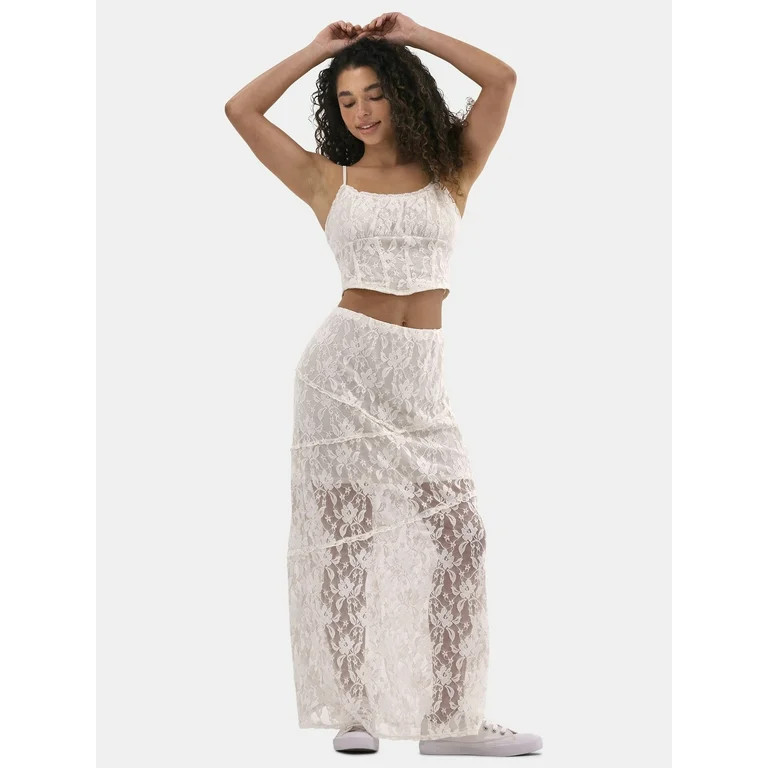 No Boundaries Lace Corset Top and Maxi Skirt Set, 2-Piece, Women's | Walmart (US)