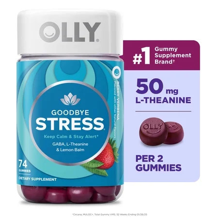 OLLY Goodbye Stress Gummy, Stress Support, GABA, L-Theanine, Berry Flavored, 74 Count | Walmart (US)