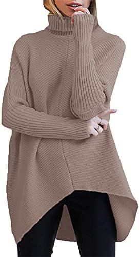 ANRABESS Womens Turtleneck Long Batwing Sleeve Asymmetric Hem Casual Pullover Sweater Knit Tops | Amazon (US)