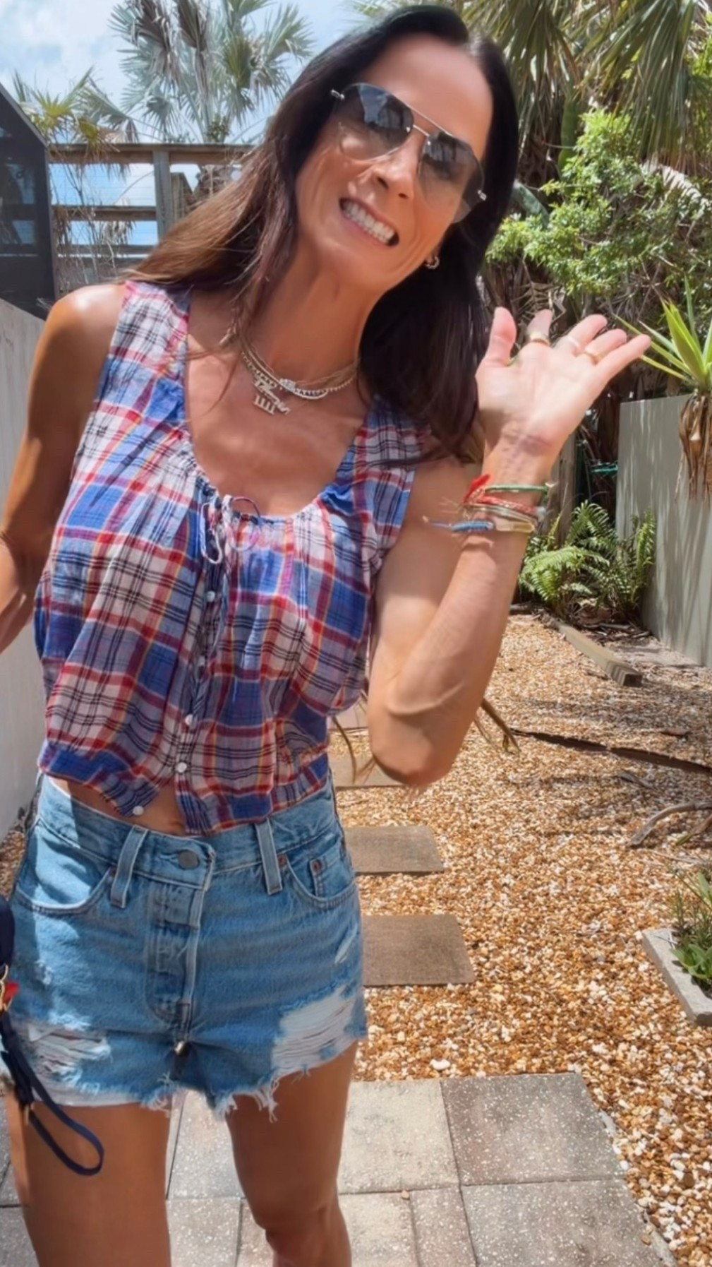 Red, white, and cute 🇺🇸⚽️

If Team USA is playing, I’m showing up festive. A little plaid, a little denim, designer sunnies, comfy sneakers, and just enough spirit to yell at the TV like I’m the coach. 😂

Proof that game day style doesn’t have to involve an oversized jersey.

#NicoleColeeStyle #GameDayStyle #SummerOOTD #CasualChicStyle #USAStyle

#LTKdayinmylife #LTKgrwm #LTKootd