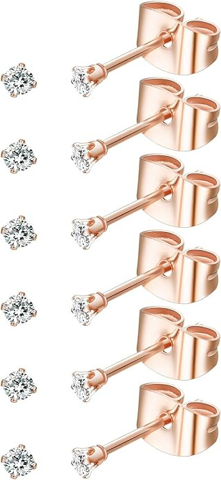 ORAZIO 6-20 Pairs Tiny 2mm Stainless Steel Stud Earrings For Mens Womens CZ Round Ball Earrings S... | Amazon (US)