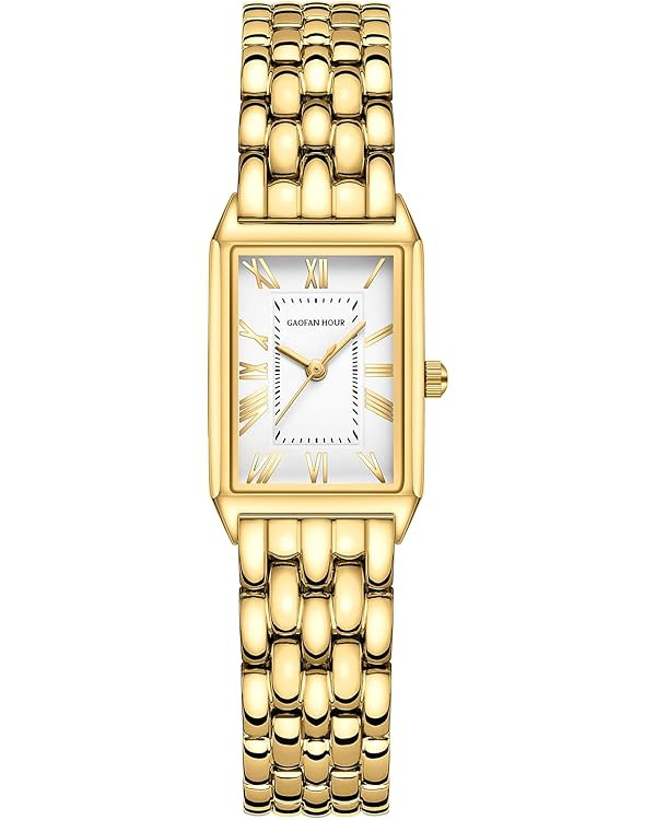 Gold Watches for Women with Vintage Rectangular Case,White Roman Dial,Stainless Steel Band,Adjust... | Amazon (US)