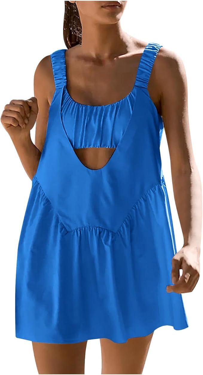 Women Tennis Dress with Built in Shorts and Bra,Sleeveless Casual Summer Backless Golf Dress,Work... | Amazon (US)