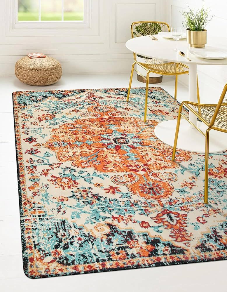 Lahome Bohemian Floral Medallion Area Rug - 5x7 Oriental Distressed Large Bedroom Rug, Soft Non-S... | Amazon (US)