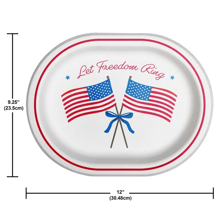 Patriotic Oval Disposable Plates,  Red/White/Blue Flag, 9.25" x 12", 8 Count by Way to Celebrate | Walmart (US)