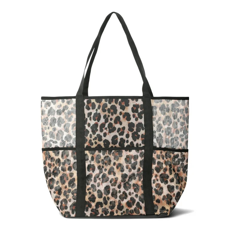 No Boundaries Mesh Beach Tote Bag, Women's, Leopard | Walmart (US)