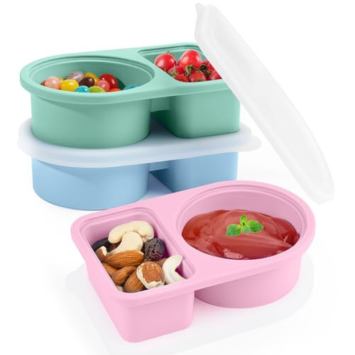 DSCD Reusable Snack Containers with Lids: 3-Pack Silicone Small Double Compartment Food Storage Containers for Kid - Portable Lunch Box for Salad Seasoning Travel Office Picnic Camping | Amazon (CA)