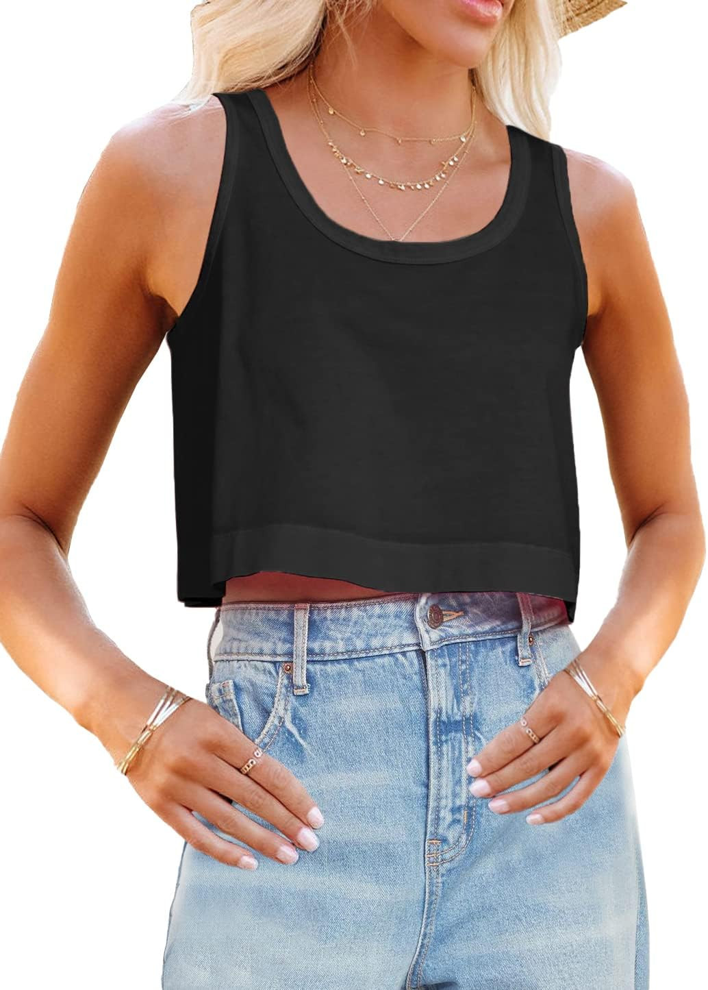 Aoysky Womens Cotton Crop Tops Casual Loose Tank Top Sleeveless Basic Cropped Athletic Yoga Workout Shirt | Amazon (US)
