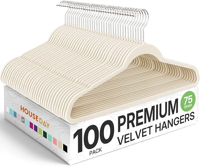 HOUSE DAY Premium Velvet Hangers 100 Pack, Non-Slip Clothes Hangers Ivory - Durable and Sturdy Felt Hanger, Velvet Hanger for Coat, Pants & Dress Slim Space Saving for Closet Organizer | Amazon (US)