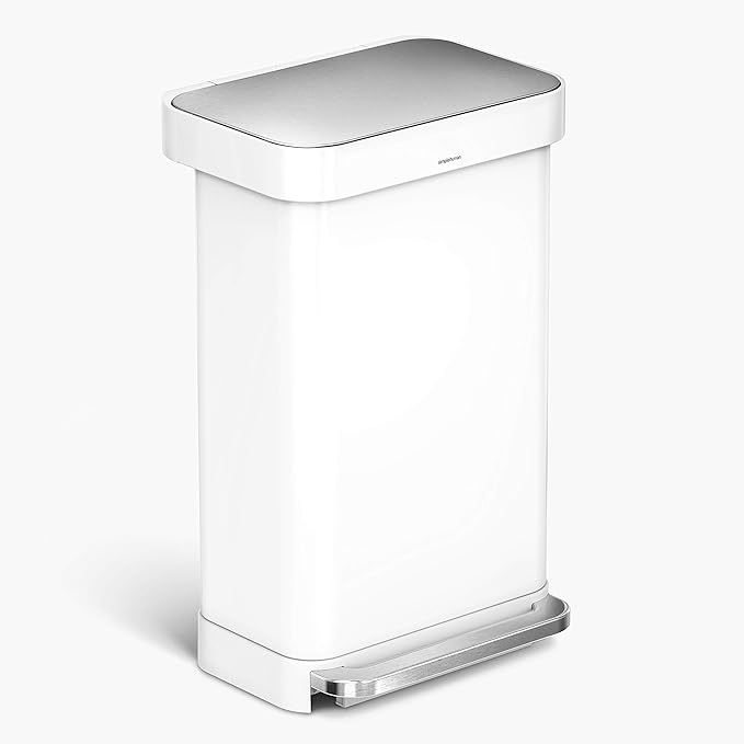 simplehuman 45 Liter Rectangular Hands-Free Kitchen Step Soft-Close Lid Trash can, White Stainles... | Amazon (US)