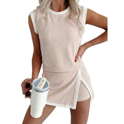 EVALESS 2 Piece Sets for Women Summer Outfits Ribbed Knit Tank Top and Split Lined… | Amazon (US)