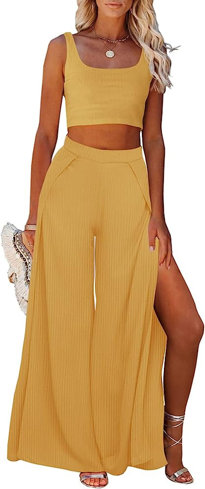 Onedreamer Womens 2 Piece Set Matching Linen Set Two Piece Pant Set Pant Sets Summer Set Outfit Set | Amazon (US)