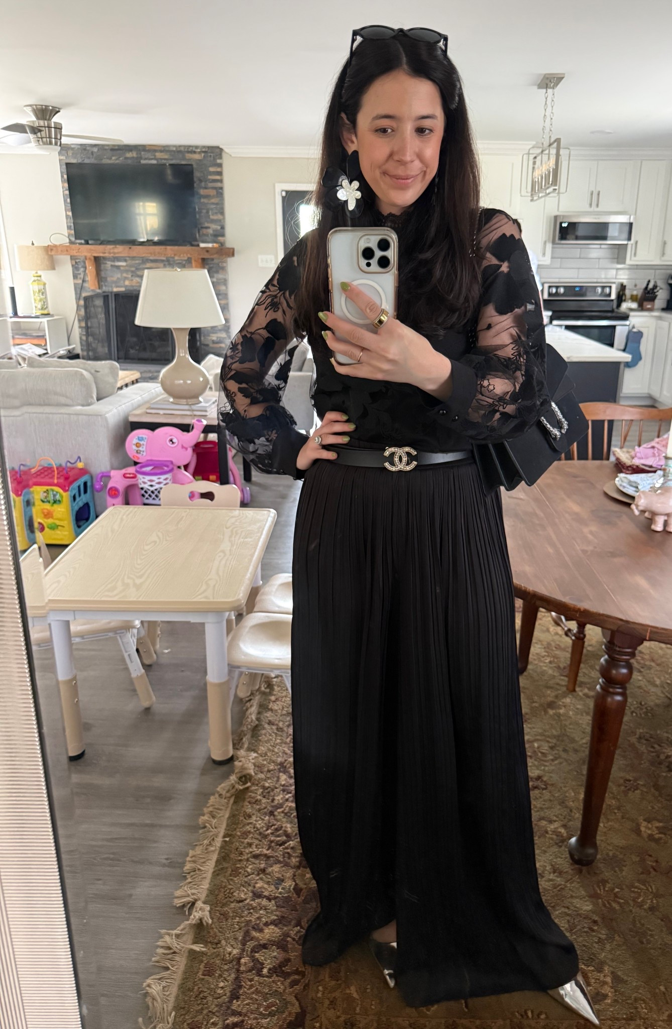 Church outfit for today! My favorite pleated satin pants paired with a new lace black blouse  

#LTKdayinmylife #LTKSeasonal #LTKootd