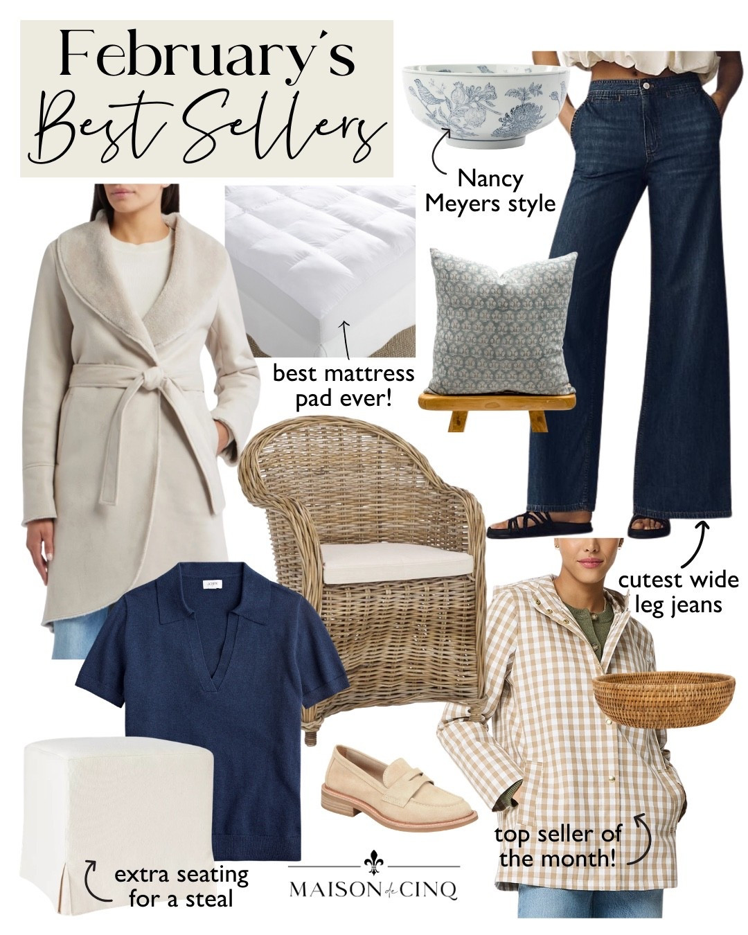 February’s best sellers include the cutest wide leg jeans, coats on sale, Nancy Meyers inspired decor, and more!

Dining chair, home decor, loafers, spring fashion, spring decor, spring jacket, rain jacket, throw pillow, spring tops, fruit bowl, kitchen decor, ottoman 

#LTKHome #LTKSeasonal #LTKOver40
