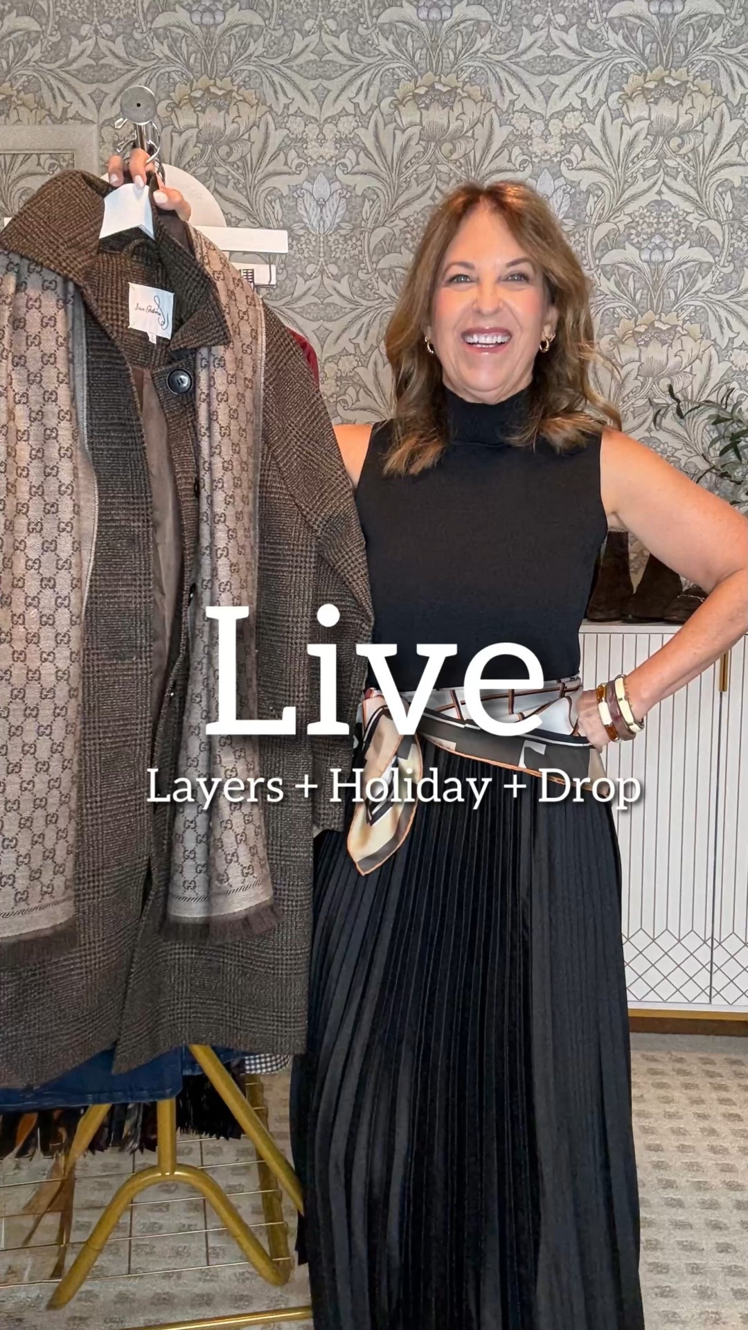Live with Sandy!
Every week, I go live to share what's new in my styling office and styling tips. 

Today, I shared layers, sweaters, coats, jackets, holiday dresses and skirts, high heels, and tall and short boots. The colors for today's live are burgundy/berry, black, green, tan, and green. Thanks for watching! 

Dolce Vita tall boot runs small.  Size up 1/2 size. 
Tuckernuck heel runs tts.
Sweaters & jackets run tts.   I'm wearing a Size 0 in a Veronica Beard blazer and a size 2 in a plaid Halogen blazer. 



#LTKSeasonal #LTKSaleAlert #LTKOver40