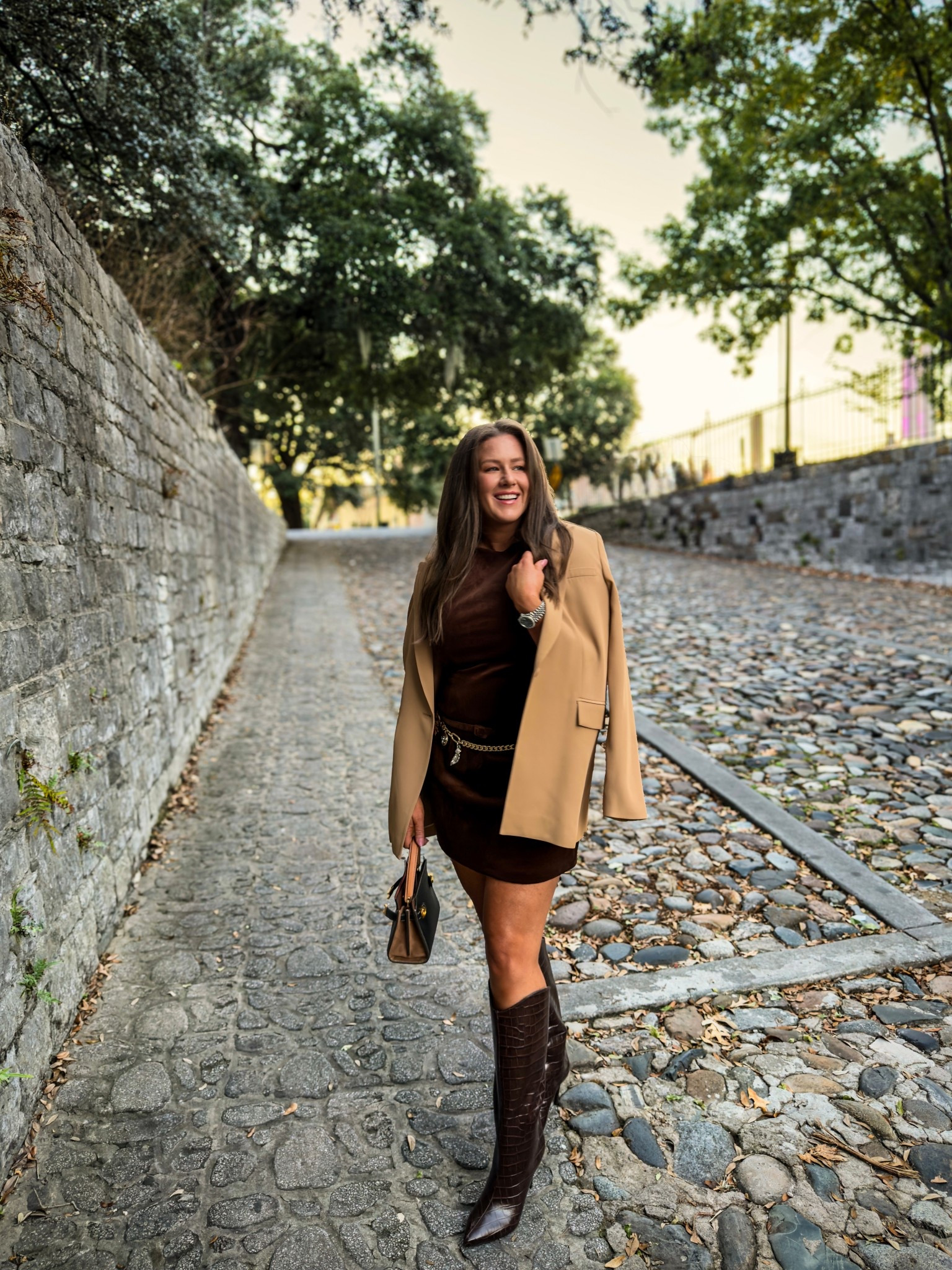 ASTR brown suede velvet dress corduroy dress  TTS 
Chain metal gold belt
Schutz maryana brown croc leather knee high boot 
Free people, renaissance, belt
Open edit blazer 

#LTKHoliday #LTKSaleAlert #LTKParties #LTKStyleTip #LTKHoliday #LTKParties