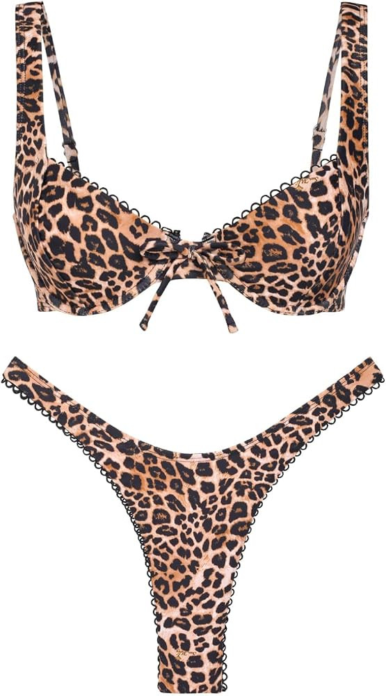 seamoly Gingham Ruched Bowknot Decor High Cut Bikini Set | Amazon (US)