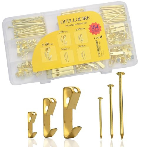 184-Pieces Picture Hanging Kit – Includes 20lb, 30lb, and 50lb Wall Picture Hangers with Metal Hooks and Nails for Drywall, Wood Walls and More | Amazon (US)