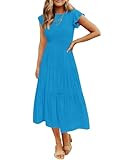 ZESICA Women's 2026 Summer Casual Flutter Short Sleeve Crew Neck Smocked Elastic Waist Tiered Mid... | Amazon (US)