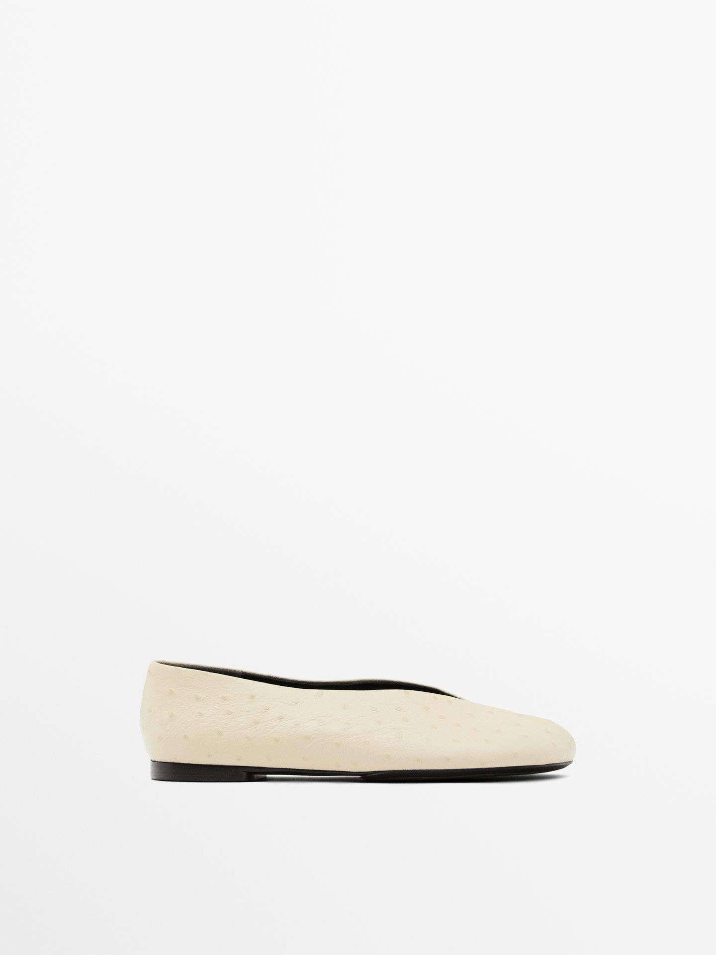 Ostrich print leather ballet flats | Massimo Dutti UK