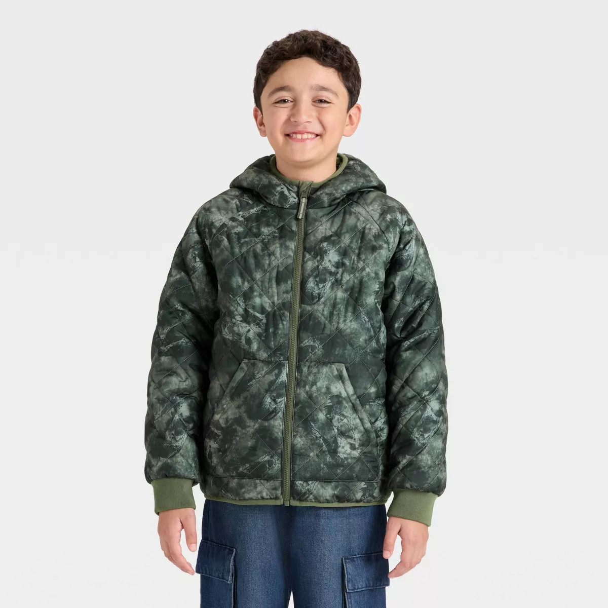 Boys' Denoeye Printed Hooded Reversible Puffer - Cat & Jack™ Olive Green M | Target