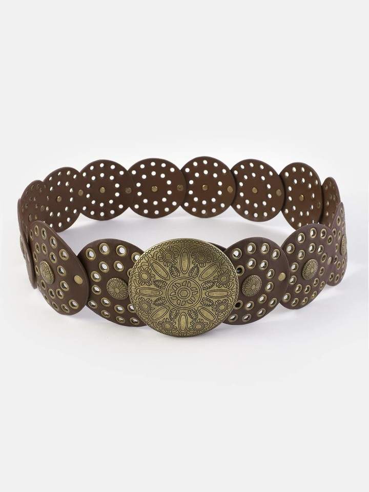 Boho 1pc Women's Metallic Multi-Color Pu Belt With Bronze Buckle And Leopard Pattern Design, Fash... | SHEIN