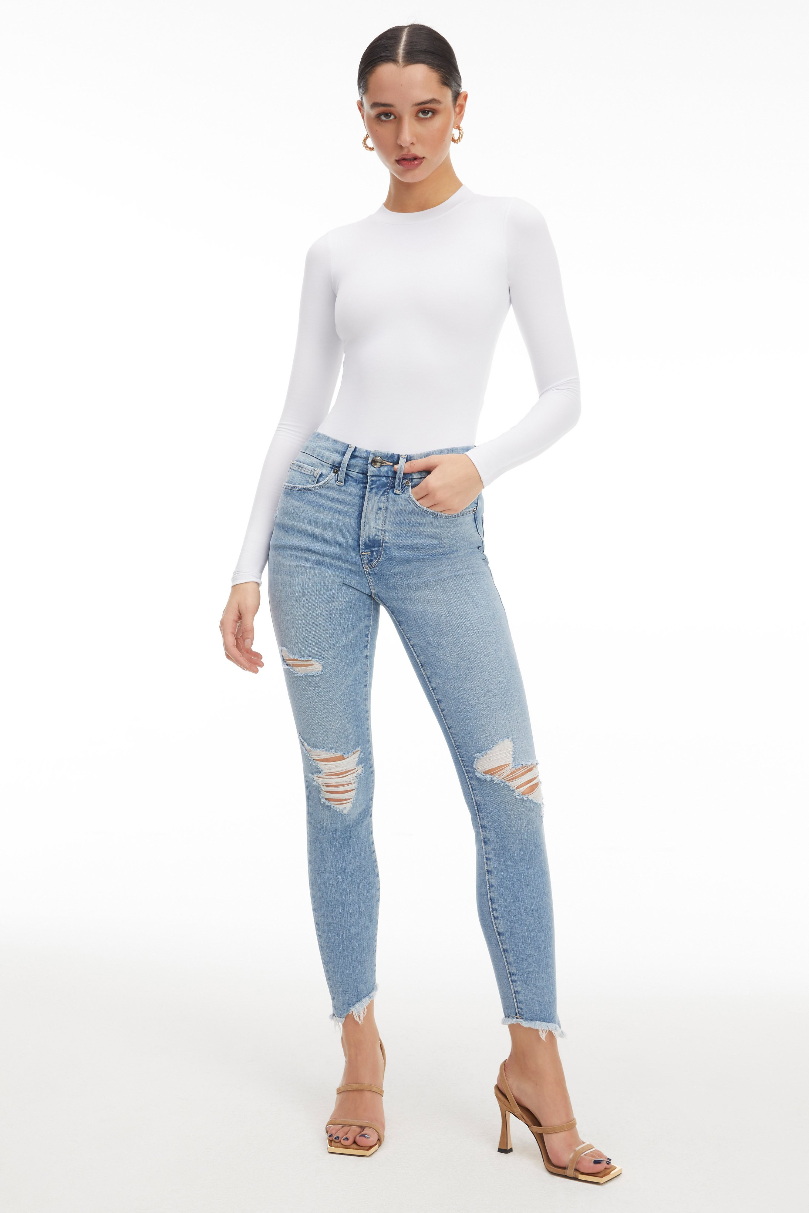 GOOD LEGS CROP SIDE STEP | BLUE668 | Good American