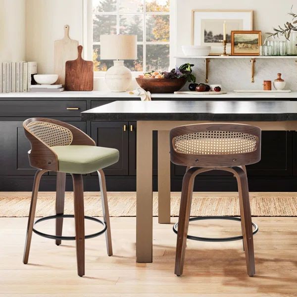 Leeana Swivel Faux Leather Counter & Bar Stools (Set of 2) | Wayfair North America