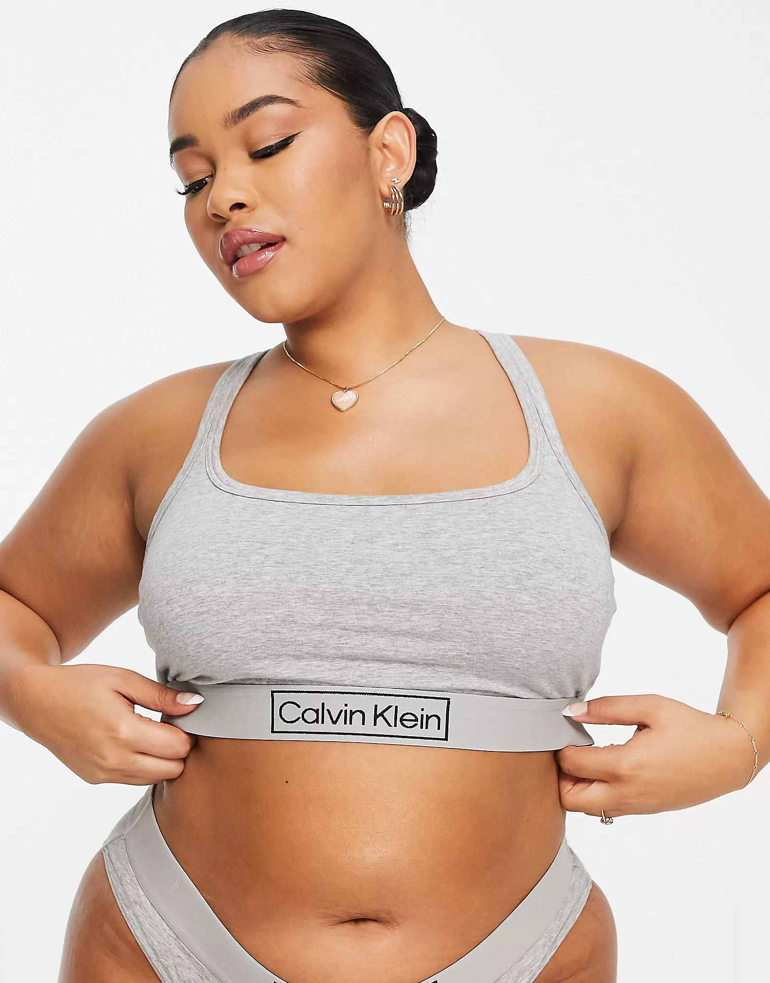 Calvin Klein Plus Size Reimagined Heritage unlined bralette in grey | ASOS (Global)