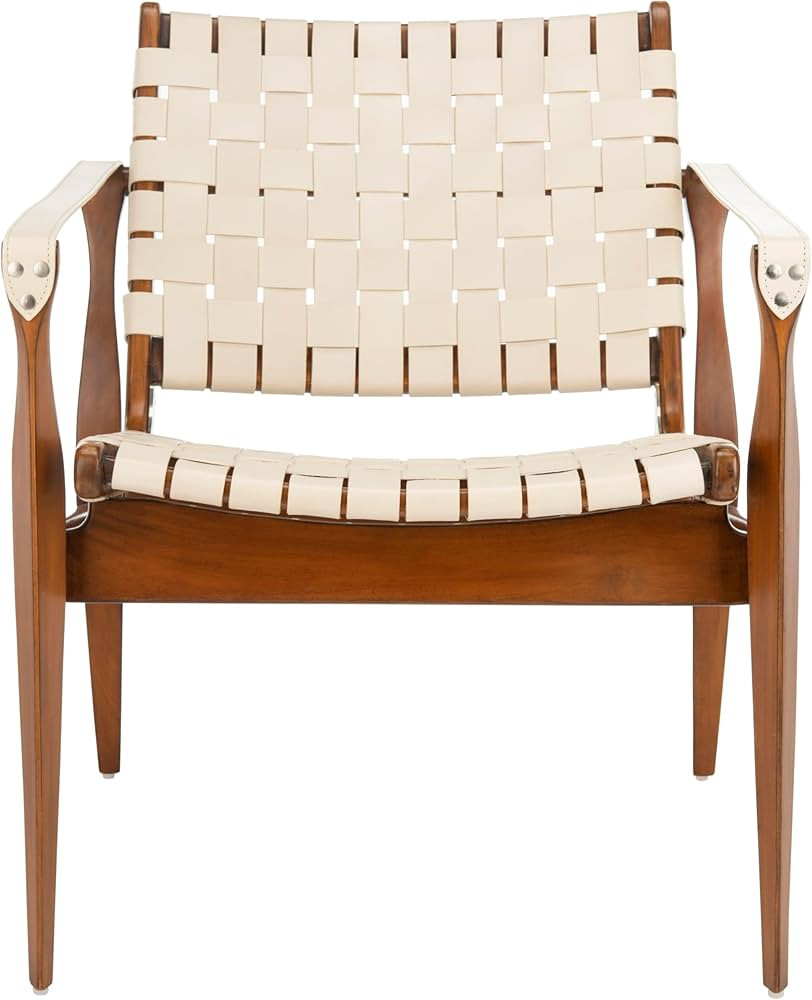 Safavieh Couture Collection Dilan White and Light Brown Leather Safari Chair | Amazon (US)