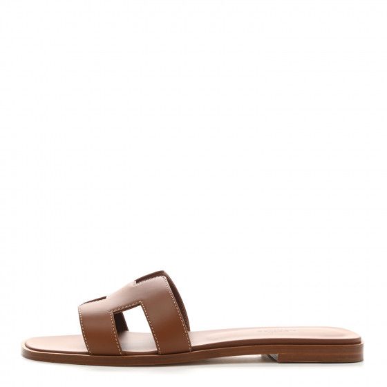 HERMES Box Calfskin Oran Sandals 38.5 Gold | FASHIONPHILE | Fashionphile