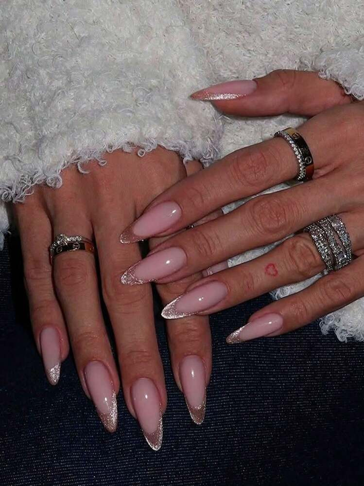10 Pieces Of Handcrafted Press-On Short Nails, French Tip Nails, False Nails, Pink Nails, Red Nai... | SHEIN