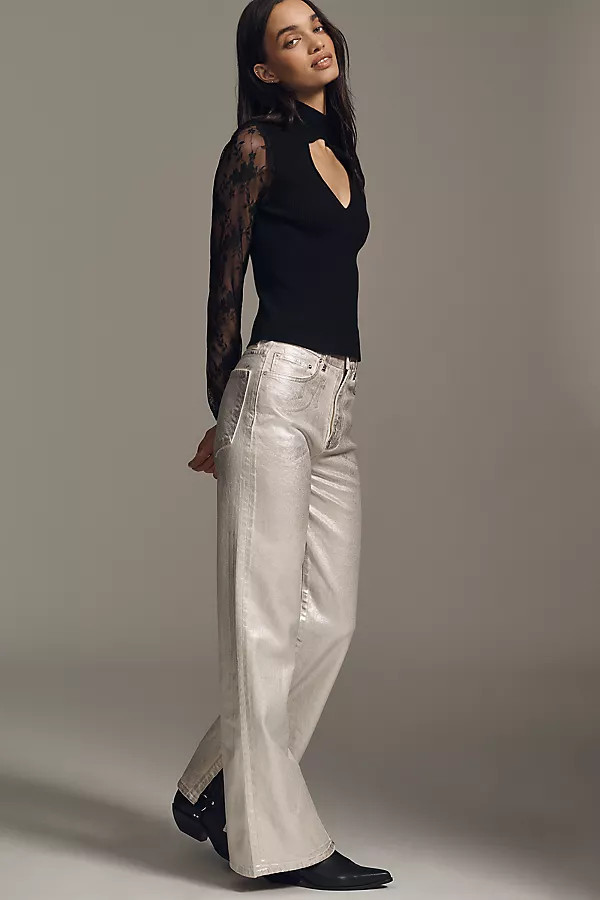 Long-Sleeve Keyhole Lace Top | Anthropologie (US)